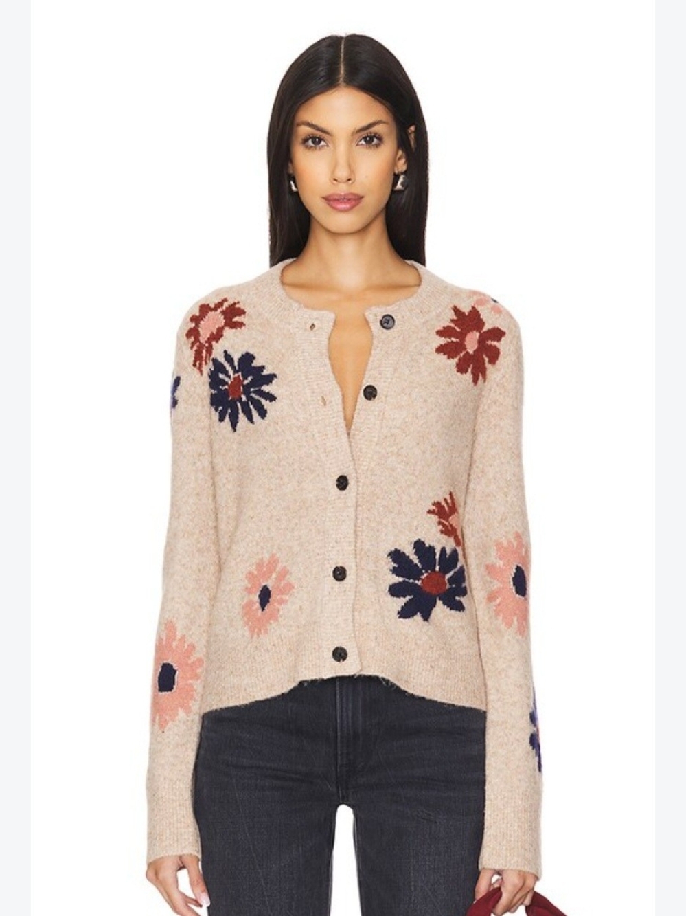 Rails Millie Floral Intarsia Button Sweater Cardigan Crop Wool Blend Size M